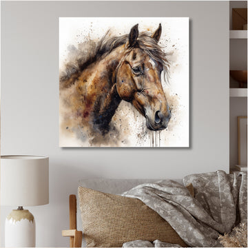 Brown Watercolor Horse Portrait - Horse Canvas Wall Art